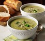 Broccoli and stilton soup in bowls with bread