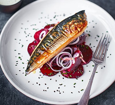 Chargrilled mackerel with sweet & sour beetroot