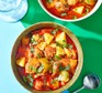 Two bowls of potato, leek & chorizo soup