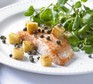 Pan-fried salmon with watercress, polenta croutons & capers