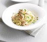Creamy linguine with prawns in a bowl