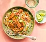 A serving of rice noodle salad with peanut butter tempeh