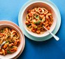 Seafood spaghetti in bowls
