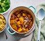Vegan one-pot winter squash with broccoli, peas and veg mash